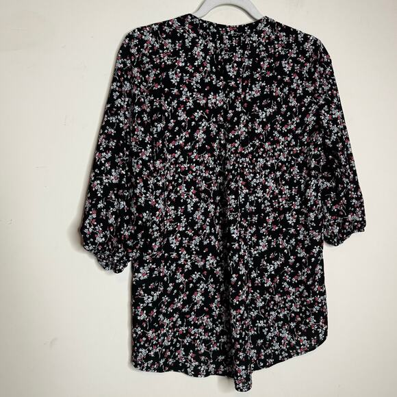 41 Hawthorn Split Neck Blouse Black Floral NWT Size XS 3/4 Sleeve Tops - Picture 5 of 8